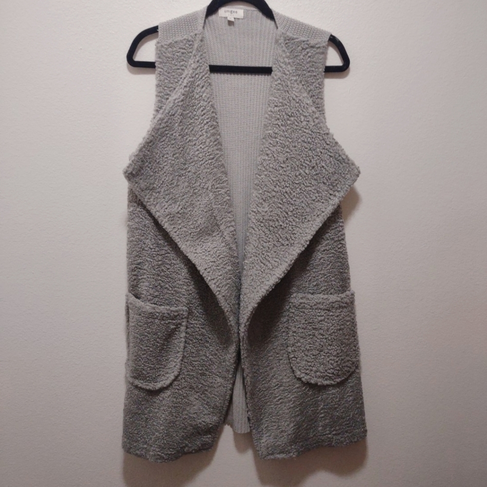 Umgee Gray Sherpa Knit Teddy Bear Vest Medium